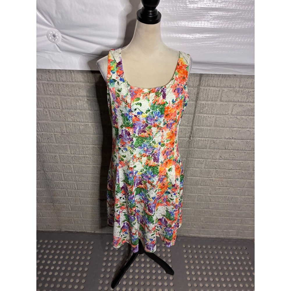 R&M Richards Womens Floral Lace Sleeveless Scoop Neck Fit Flare Dress Size 12